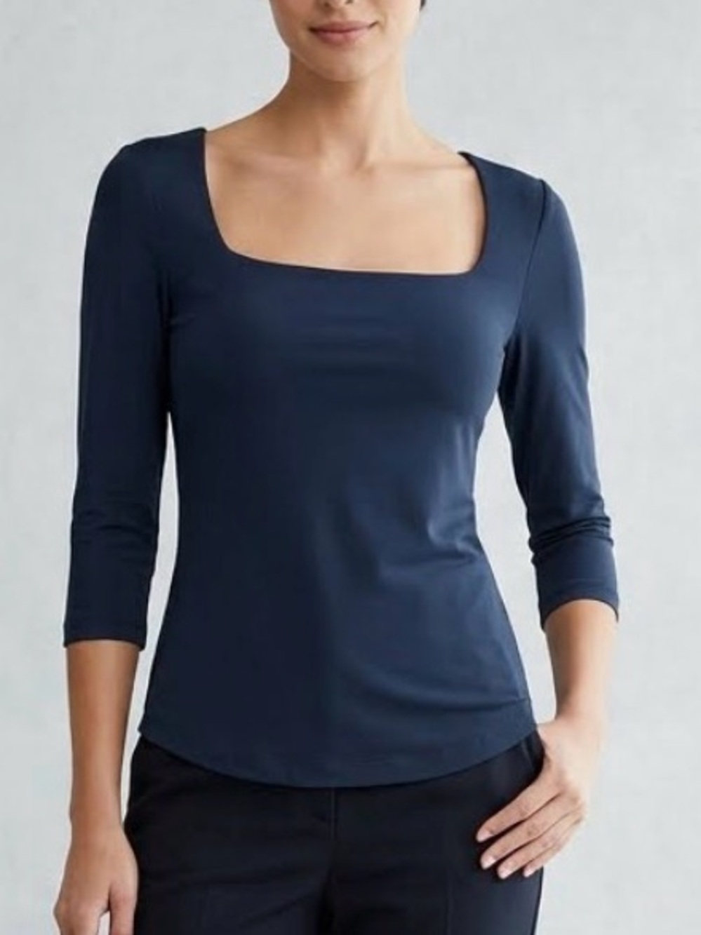 Rachel Zoe Navy Blue Square Neck 3/4 Sleeve Knit Top casual career, Park 1462